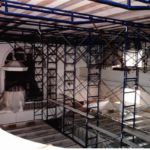 Extensive staging was necessary to access the 30 foot ceiling.